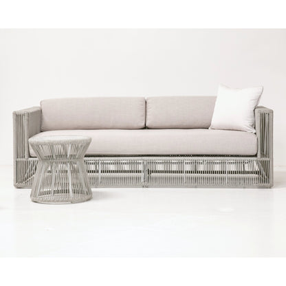 Miami Outdoor End Table by Sunset West in frost. Made from olefin rope in a coastal style.