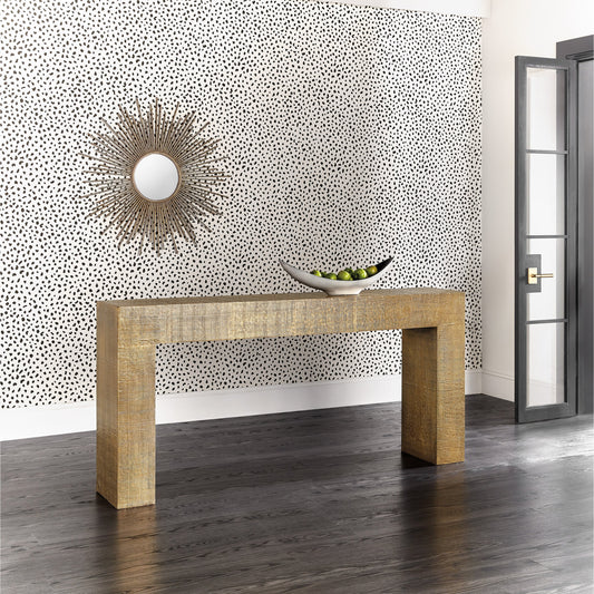 Melange Kanchan Sofa Console by Hooker Furniture in gold. Made from mango with metal cladding in a transitional style.