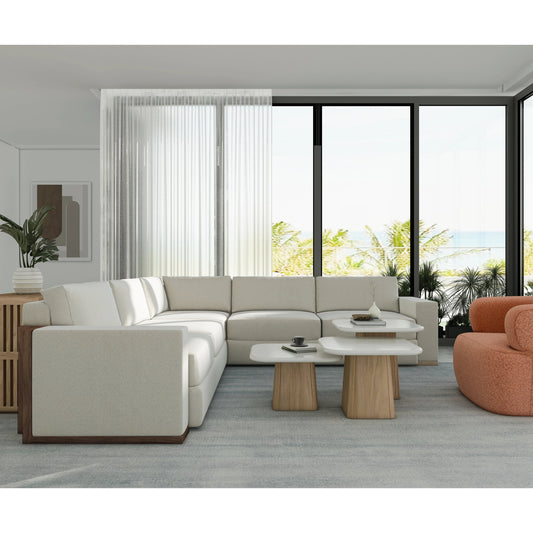 Portico Bunching Tables by A.R.T. Furniture in sienna. Made from parawood solids, mindi veneers, travertine in a modern style.