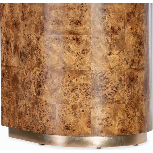Melange Burlesque Accent Table by Hooker Furniture in medium wood and mappa burl veneers. Made from mappa burl veneers in a modern style.
