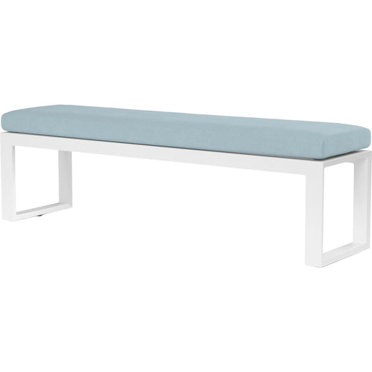 Newport Outdoor Dining Bench by Sunset West in whites/creams/beiges. Made from aluminum in a modern style.