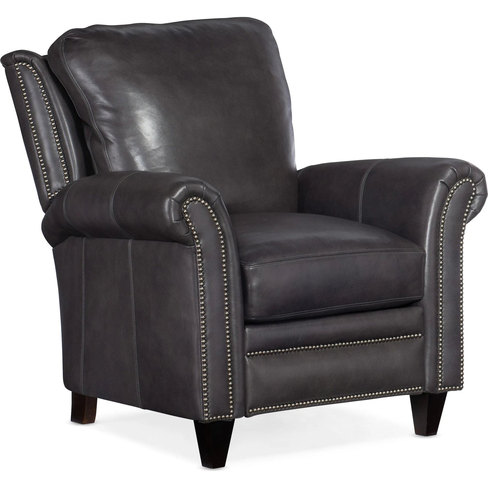 Richardson High Leg Reclining Lounger by Bradington-Young by Hooker Furniture in charcoal and plantation. Made from leather in a unique style.