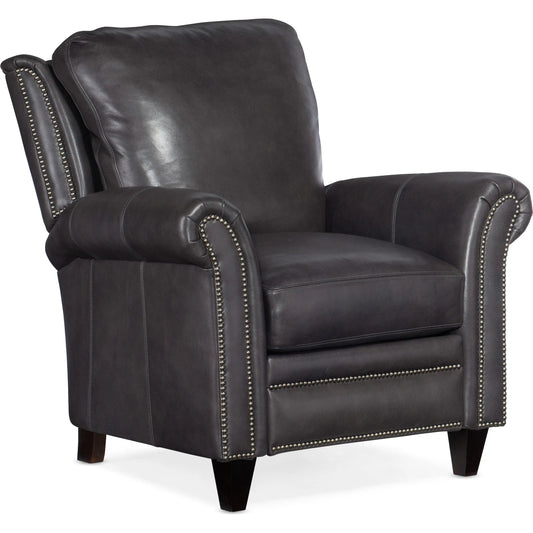 Richardson High Leg Reclining Lounger by Bradington-Young by Hooker Furniture in charcoal and plantation. Made from leather in a unique style.