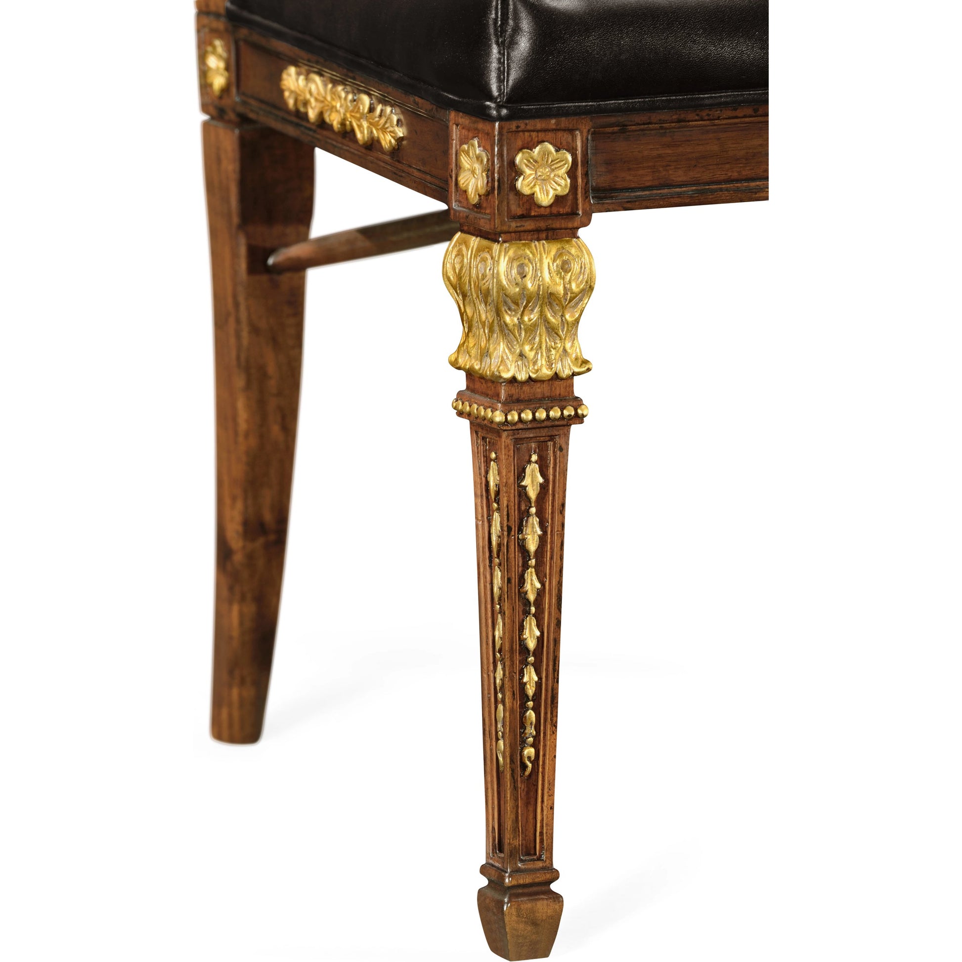 Icarus Empire Angel Wing Side Chair, Upholstered Antique Caviar Black Leather by Jonathan Charles in brown and medium walnut. Made from acacia in a eclectic & global style.