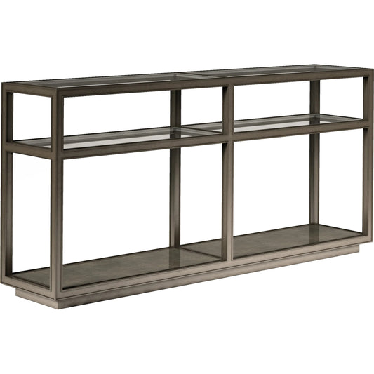 Cove Console Table by A.R.T. Furniture in grey and mica. Made from rubberwood solids, primavera veneer, glass, cork in a unique style.