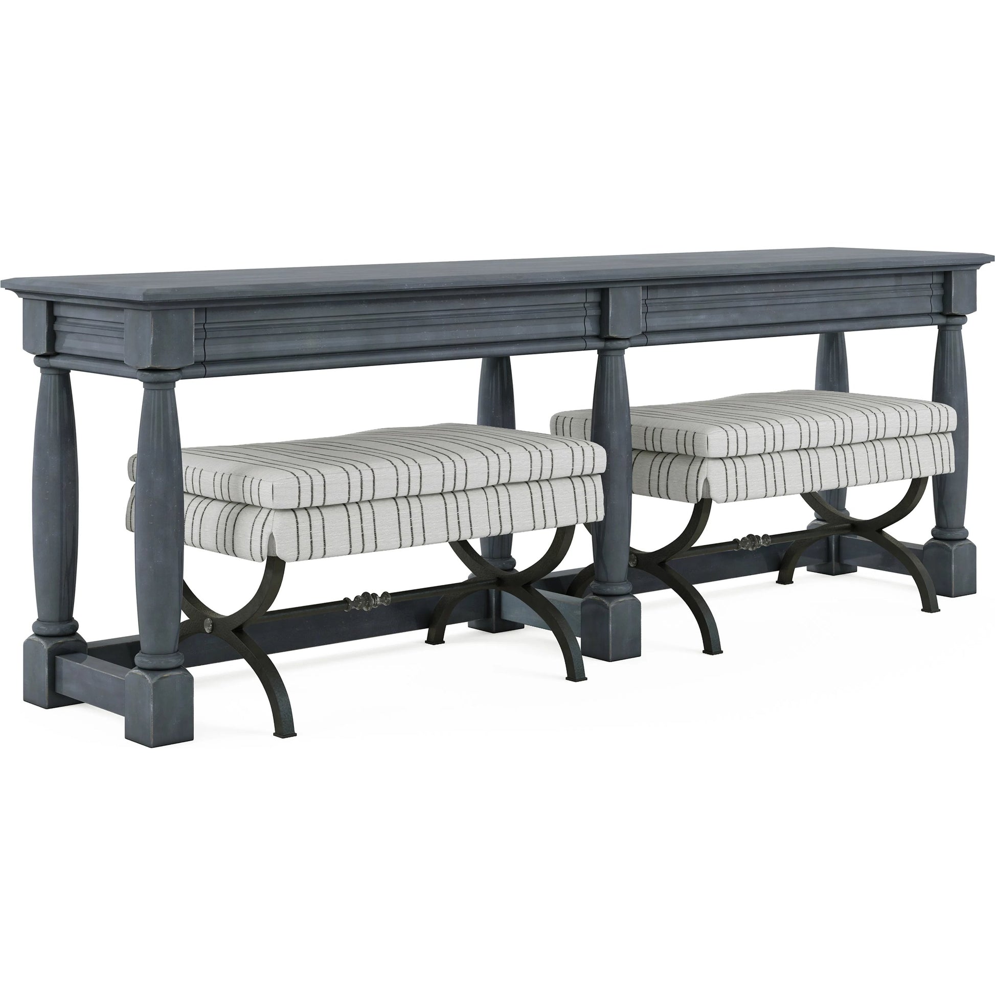 Alcove Single Bench by A.R.T. Furniture in sidecar graphite, burnished brass. Made from parrawood solids, iron, fabric, foam in a modern style.