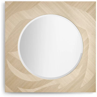 Tidepool Square Mirror by Jonathan Charles in beige and natural dyed koto. Made from koto veneer, mirror, sycamore solid wood in a transitional style.
