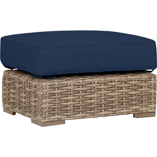 Havana Outdoor Ottoman in Canvas Flax by Sunset West in medium wood. Made from resin wicker in a modern style.