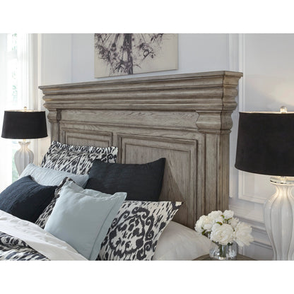 Madison Ridge Bed by Pulaski Furniture in bluff grey. Made from asian hardwood, oak veneers in a traditional style.