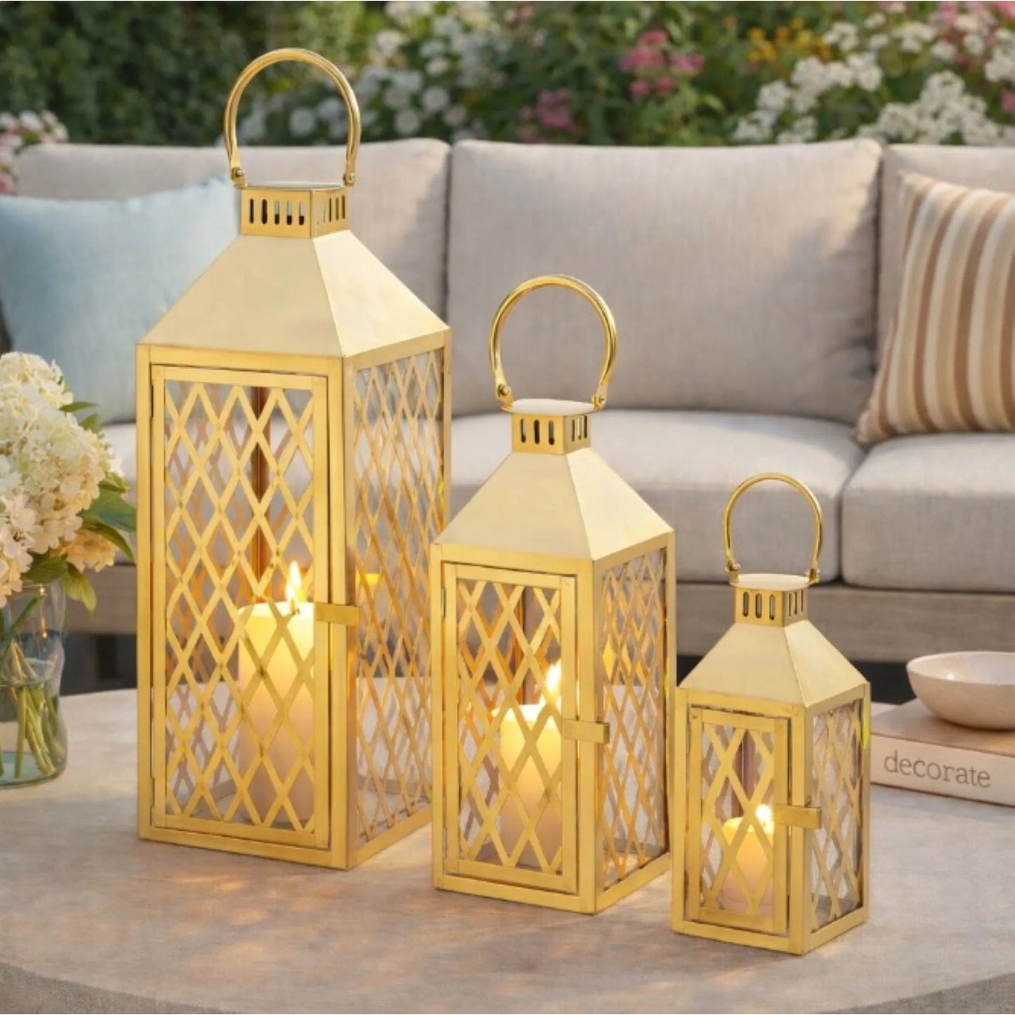 003 SI-2633379 | Additional Silo | Etoile Glow Metal & Glass Lantern (Set of 3) by Zentique in distressed metal and brass. Made from iron, glass in a unique style.