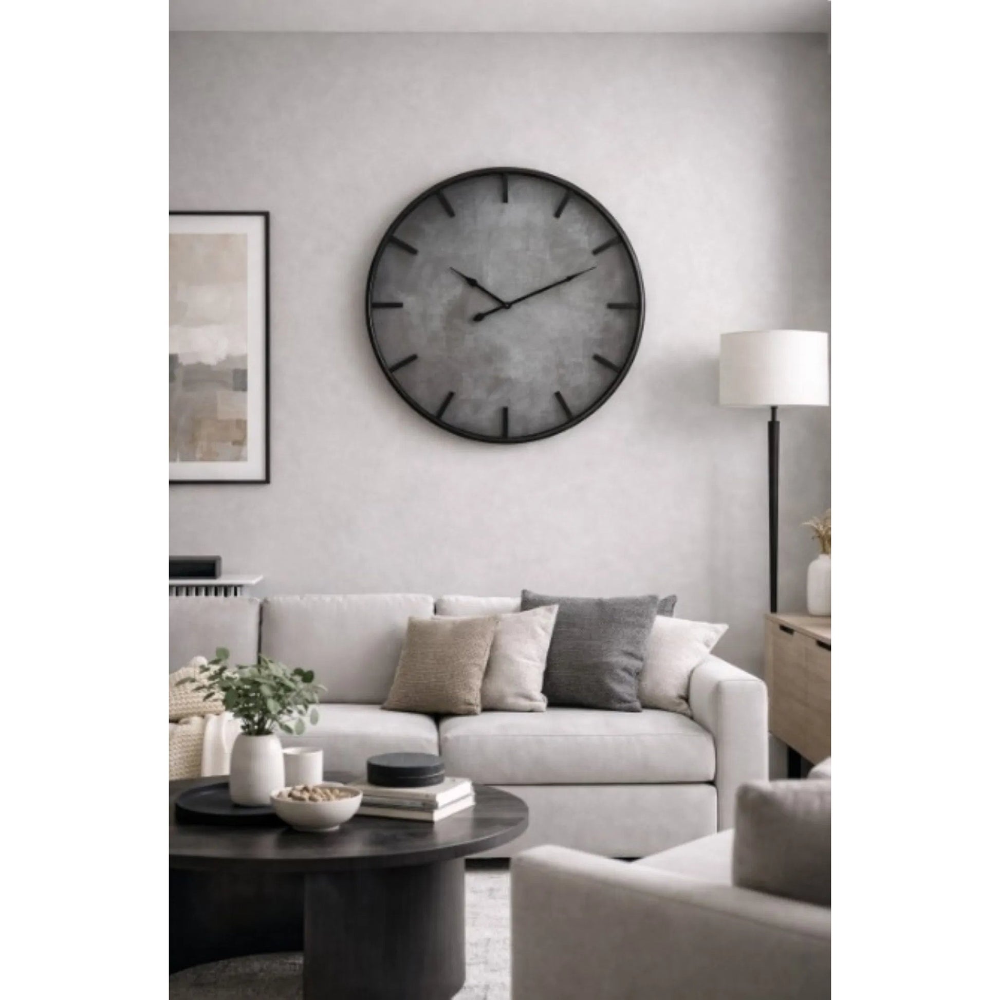 Ashford Industrial Concrete-Look Round Wall Clock 29.5 Inch Round by Zentique in concrete grey and grey. Made from metal in a unique style.