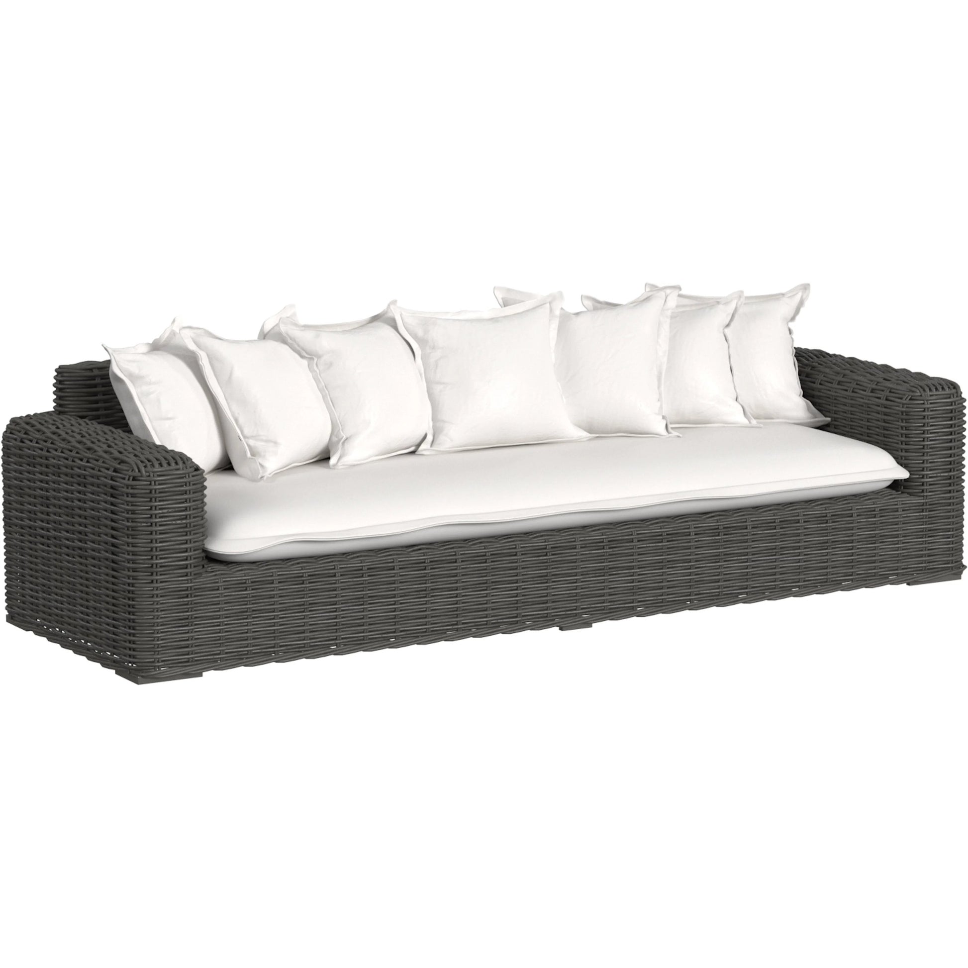 Cabo Outdoor Sofa by Sunset West in dark wood. Made from resin wicker in a rustic style.