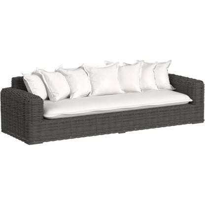 Cabo Outdoor Sofa by Sunset West in dark wood. Made from resin wicker in a rustic style.