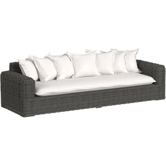 Cabo Outdoor Sofa by Sunset West in dark wood. Made from resin wicker in a unique style.