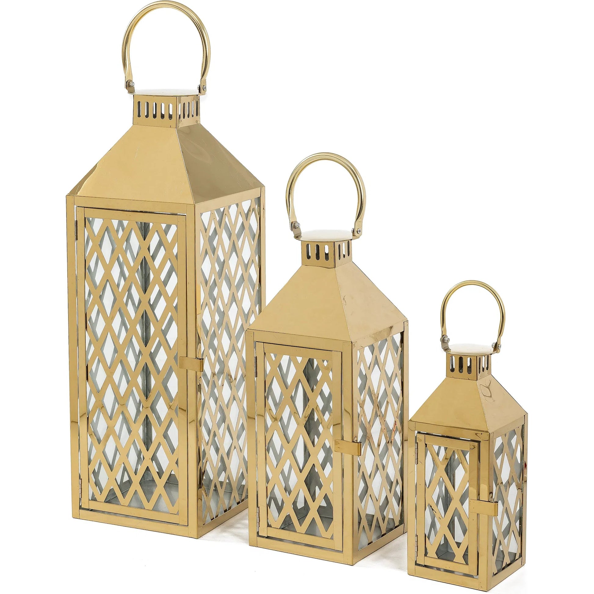 Etoile Glow Metal & Glass Lantern (Set of 3) by Zentique in distressed metal and brass. Made from iron, glass in a unique style.