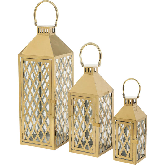 Etoile Glow Metal & Glass Lantern (Set of 3) by Zentique in distressed metal and brass. Made from iron, glass in a unique style.
