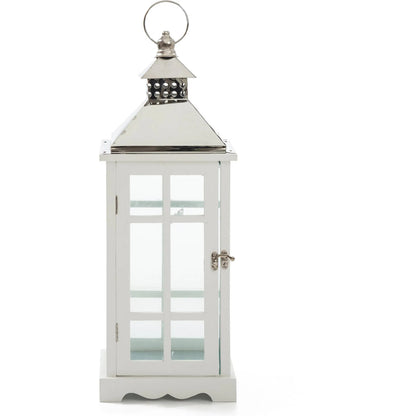 Amelie White Lantern Set by Zentique in distressed metal and black. Made from wood in a unique style.