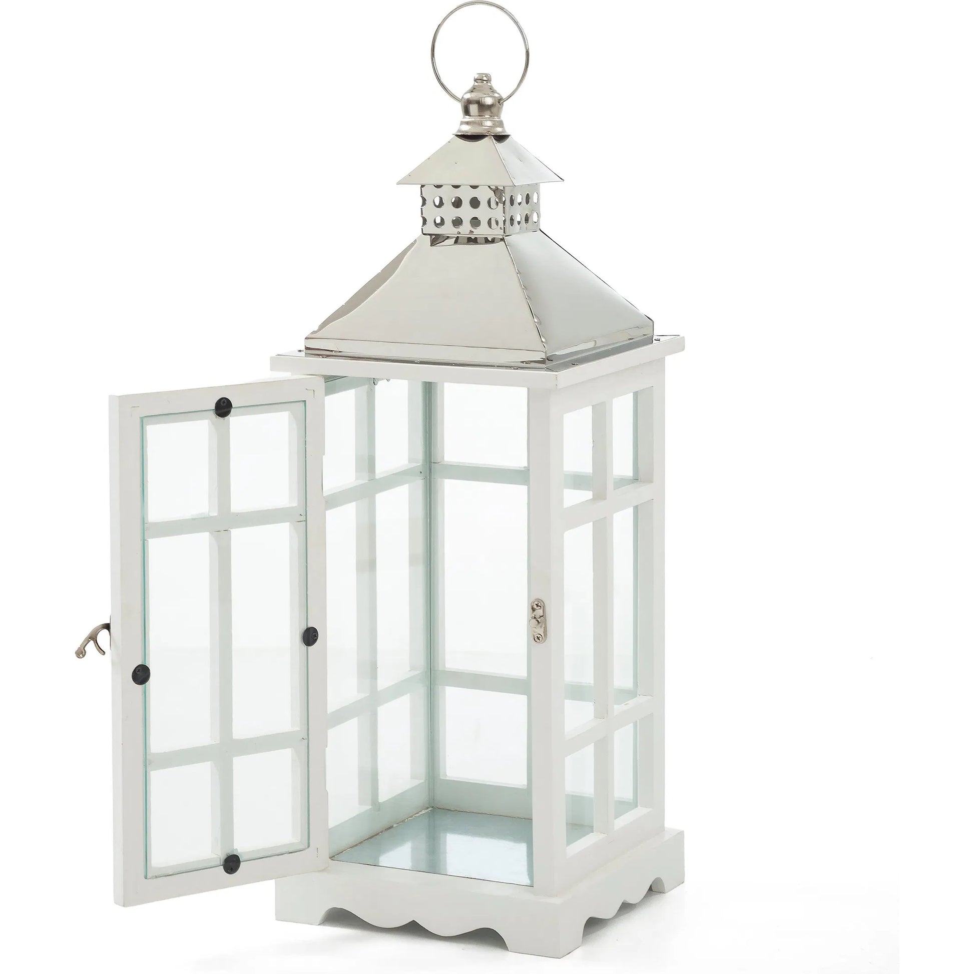 Amelie White Lantern Set by Zentique in distressed metal and black. Made from wood in a unique style.