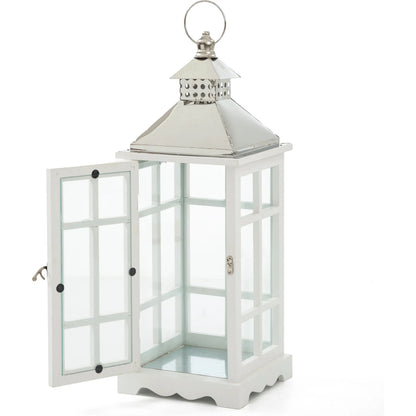 Amelie White Lantern Set by Zentique in distressed metal and black. Made from wood in a unique style.