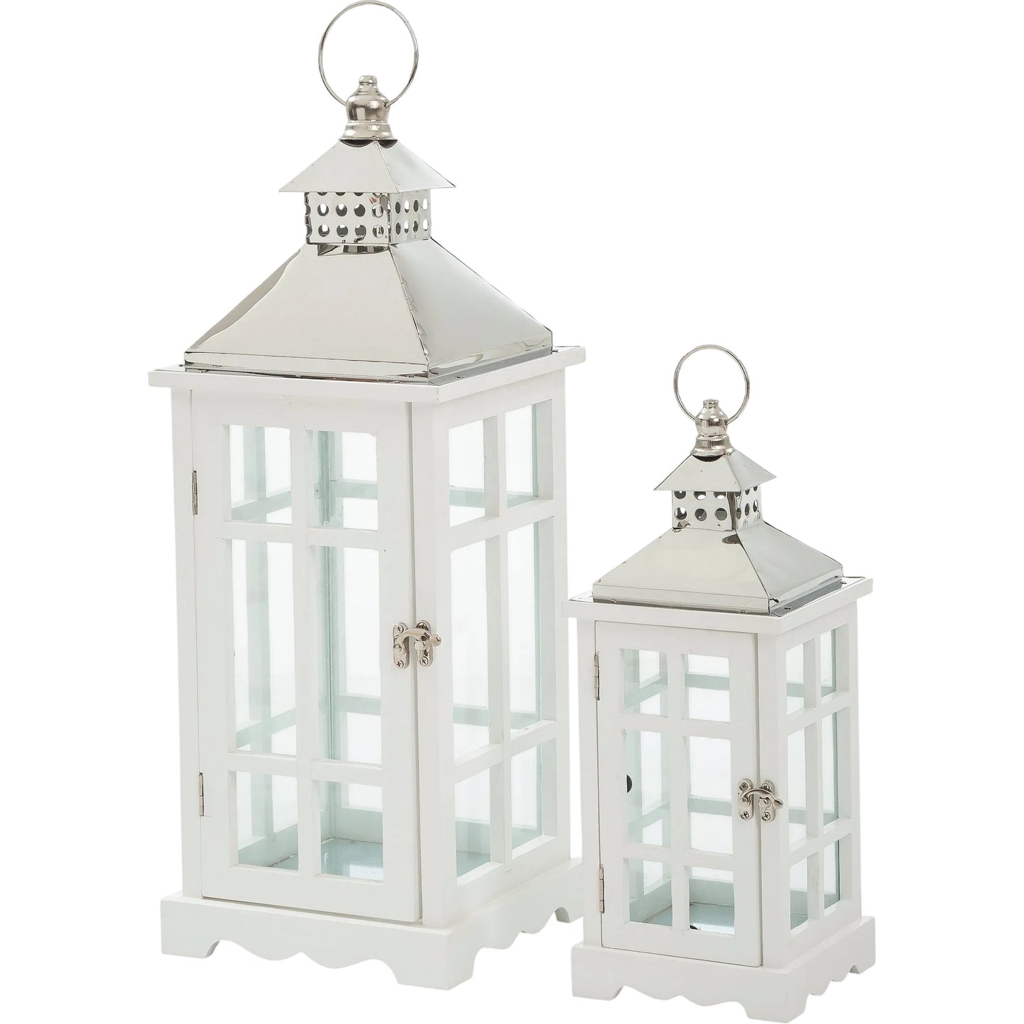 000 SI-2633382 | Primary Silo | Amelie White Lantern Set by Zentique in distressed metal and black. Made from wood in a unique style.