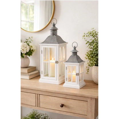 Elise White Lantern Set by Zentique in white and black. Made from wood in a unique style.