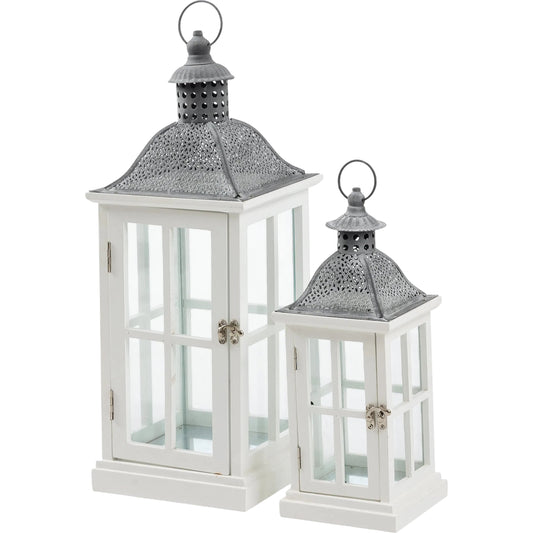 Elise White Lantern Set by Zentique in white and black. Made from wood in a unique style.
