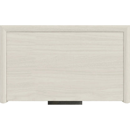 Cotiere Nightstand in Linen by A.R.T. Furniture in linen. Made from parawood solids, mixed split cathedral, quarter white oak veneers, fabric in a transitional style.