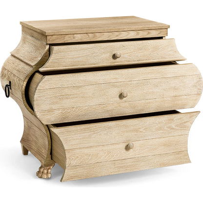 Gatcombe Bombe Chest by Jonathan Charles in light brown and whitewashed acacia. Made from acacia in a modern style.