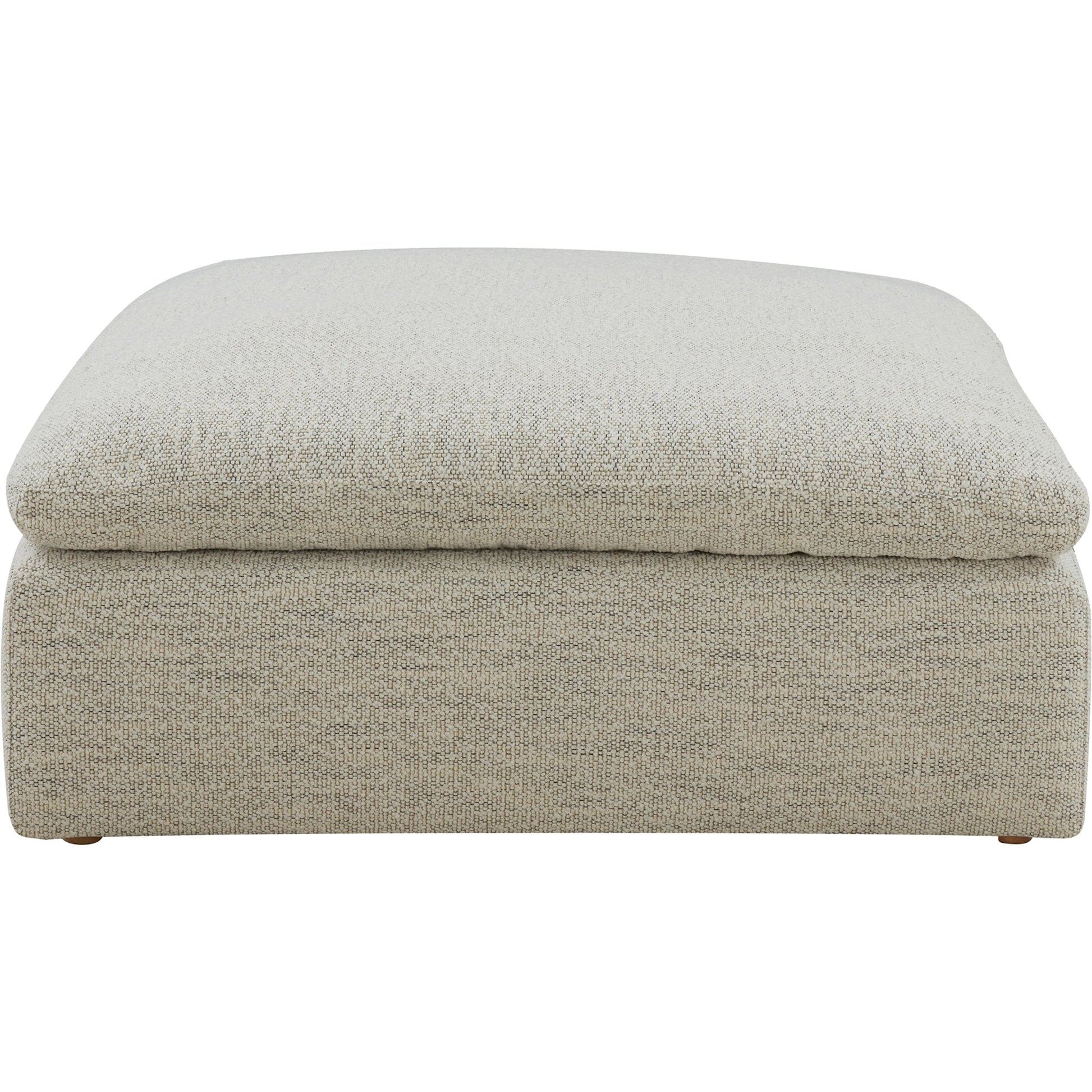 Clay Ottoman by Moe's Home Collection in coastside sand. Made from upholstery: neverfear™ fabric, 100% polyester, plywood frame, 50% feather, fibre blend channeled in a modern style.