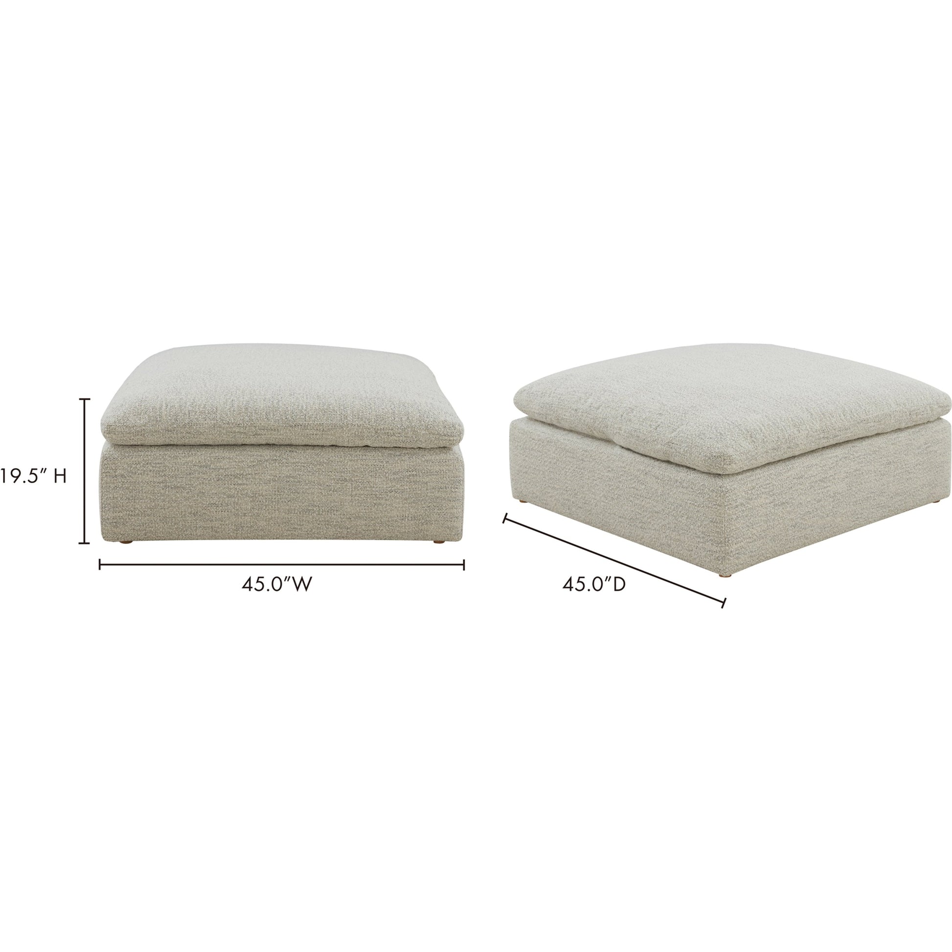 Clay Ottoman by Moe's Home Collection in coastside sand. Made from upholstery: neverfear™ fabric, 100% polyester, plywood frame, 50% feather, fibre blend channeled in a modern style.