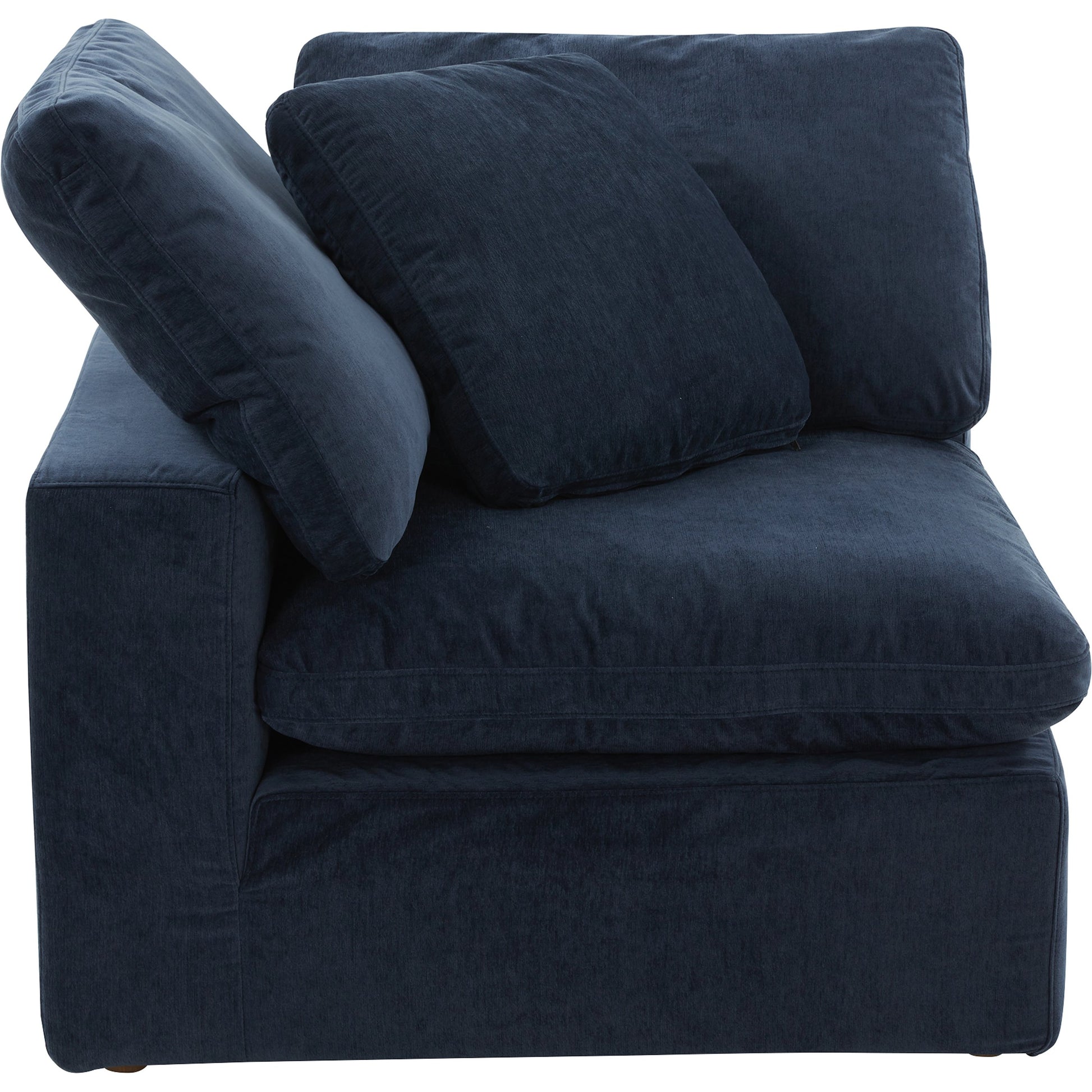 Terra Corner Chair by Moe's Home Collection in nocturnal sky. Made from upholstery: 100% polyester resist performance fabric, plywood frame, 50% feather, fiber-fill, 20% feather in a modern style.