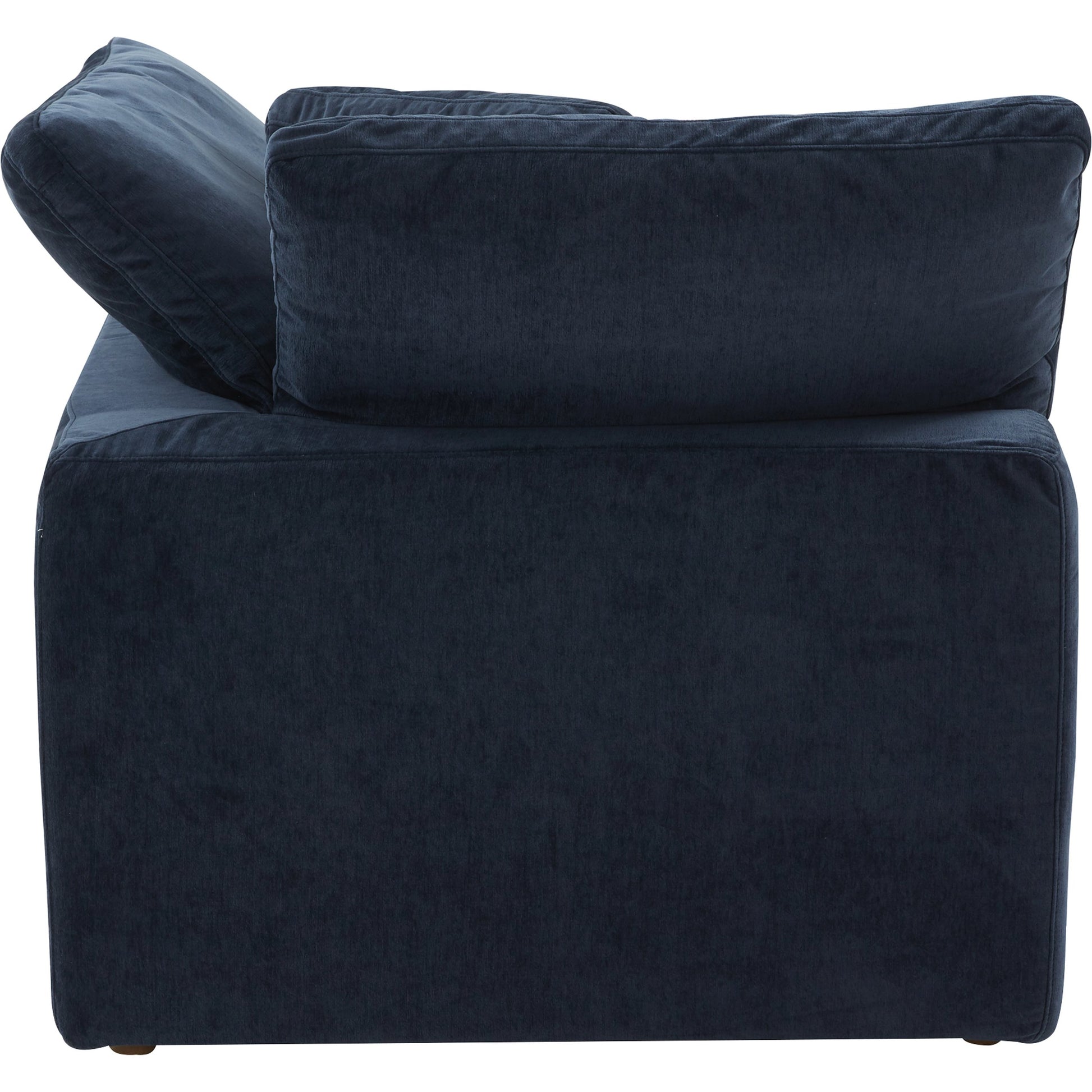 Terra Corner Chair by Moe's Home Collection in nocturnal sky. Made from upholstery: 100% polyester resist performance fabric, plywood frame, 50% feather, fiber-fill, 20% feather in a modern style.