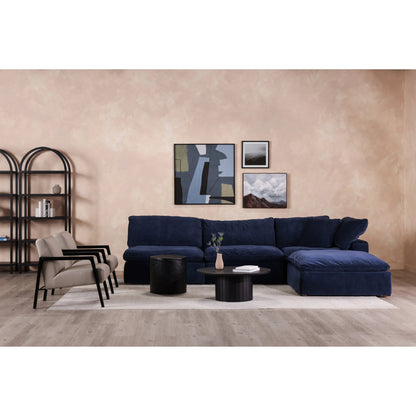 Terra Corner Chair by Moe's Home Collection in nocturnal sky. Made from upholstery: 100% polyester resist performance fabric, plywood frame, 50% feather, fiber-fill, 20% feather in a modern style.