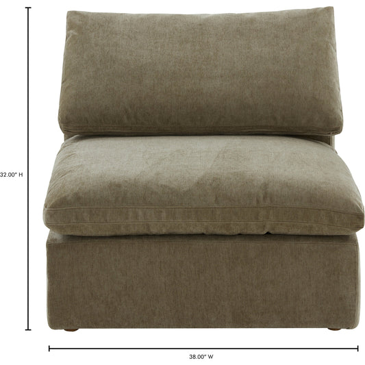 Terra Slipper Chair by Moe's Home Collection in desert sage. Made from upholstery: 100% polyester resist performance fabric, plywood frame, 50% feather, fiber-fill, 20% feather in a modern style.