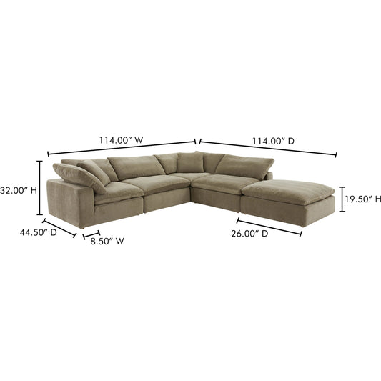 Terra Dream Modular Sectional by Moe's Home Collection in desert sage. Made from upholstery: 100% polyester resist performance fabric, wood, plywood frame, 50% feather, fiber-fill, 20% feather in a modern style.