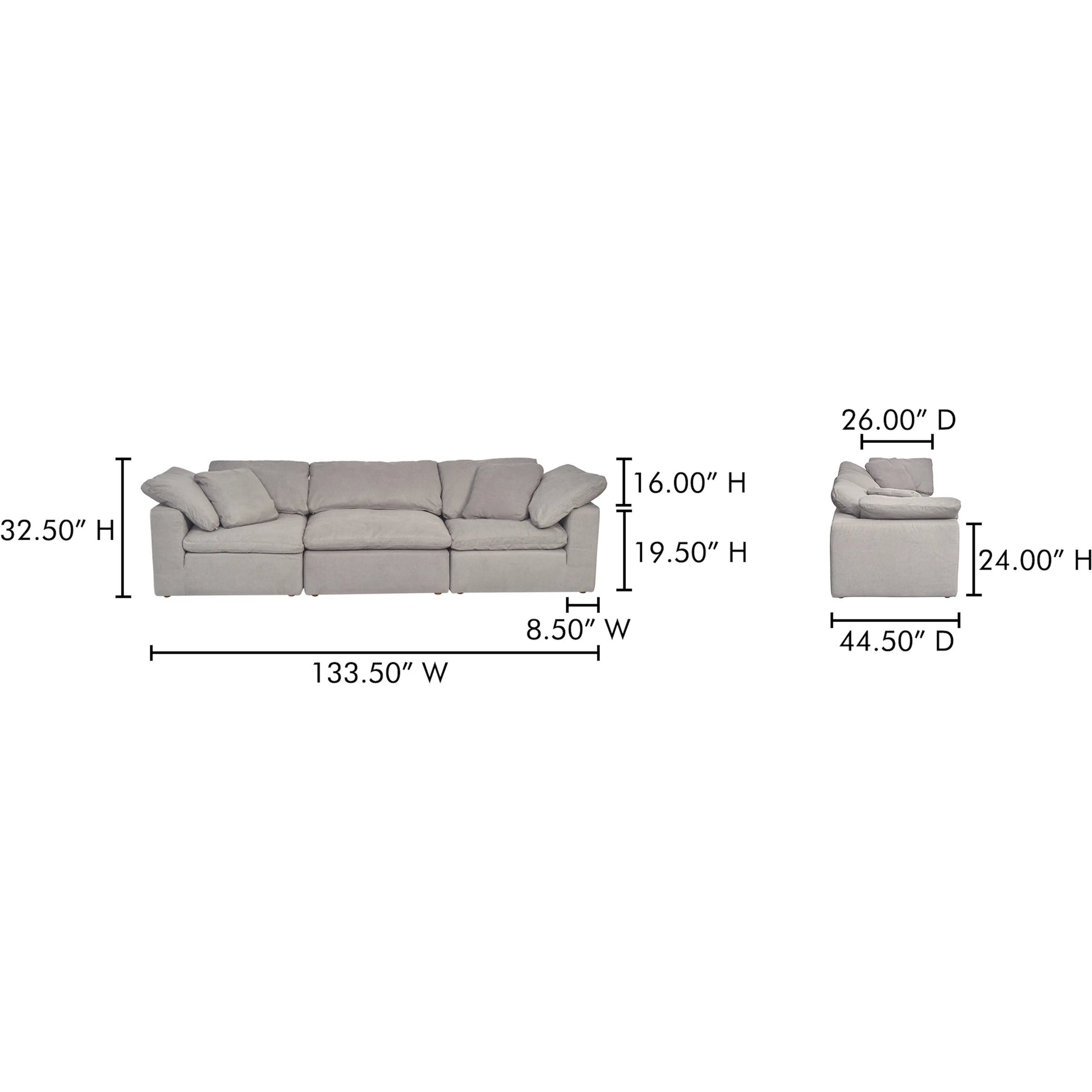 Clay Modular Sofa Performance Fabric by Moe's Home Collection. Made from upholstery: 100% polyester livesmart stain resistant fabric, wood, plywood frame, 50% feather, fill, 20% feather, fibre in a transitional style.