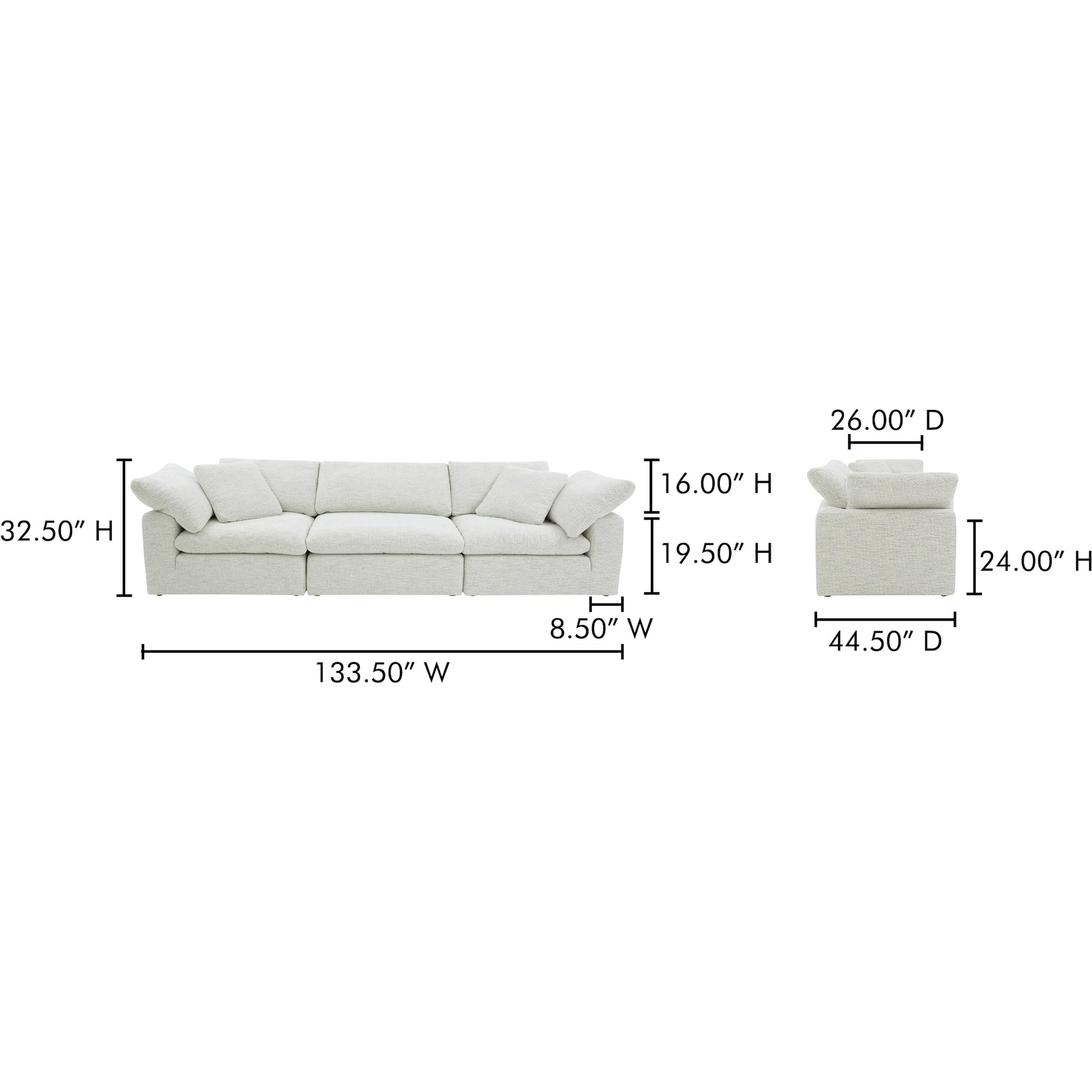 Clay Modular Sofa Performance Fabric by Moe's Home Collection. Made from upholstery: 100% polyester livesmart stain resistant fabric, wood, plywood frame, 50% feather, fill, 20% feather, fibre in a transitional style.