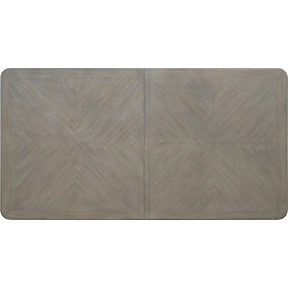 Abbotts Glen Trestle Dining Table by Pulaski Furniture in windmill grey. Made from split heart cathedral oak in a transitional style.