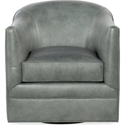 Gideon Swivel Club Chair by Hooker Furniture in grey and landscape frozen valley. Made from leather in a transitional style.