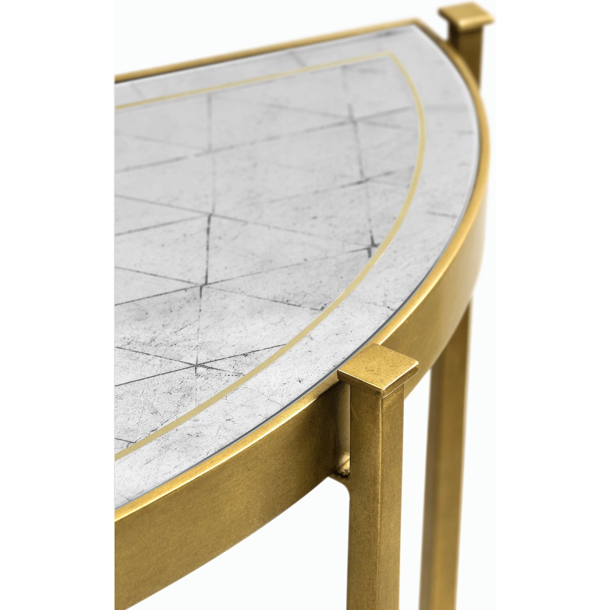 Luxe Large Half Moon Console Table by Jonathan Charles in gold and gilded iron. Made from iron in a transitional style.