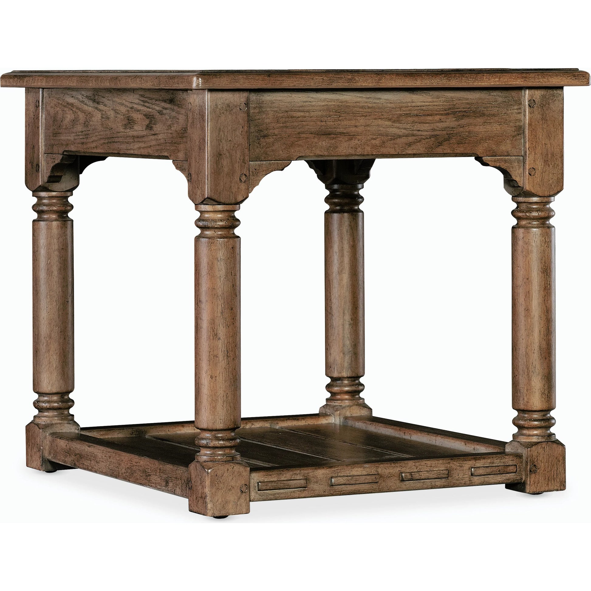 Americana Side Table by Hooker Furniture in honey. Made from oak veneers with solid-wood edge top in a traditional style.