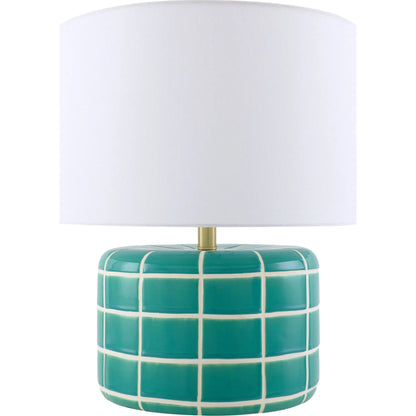 Yake Accent Table Lamp by Surya in white, translucent, metallic gold. Made from iron, linen, polyester in a eclectic & global style.