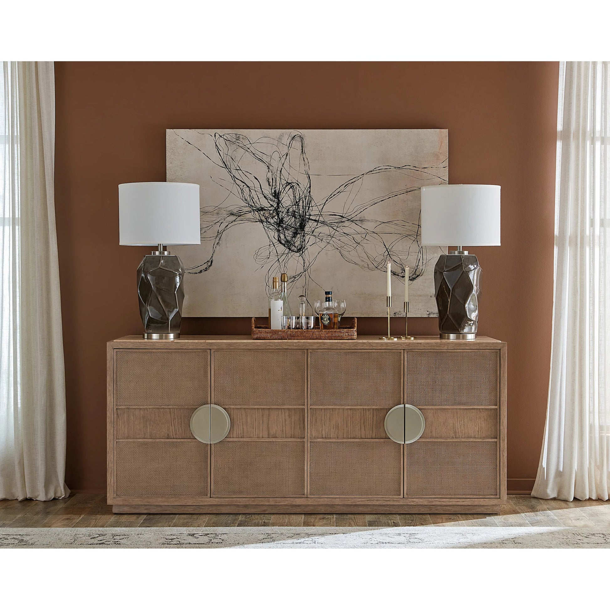 Sonnet Dining Credenza by Hooker Furniture in medium wood and wren. Made from unique in a transitional style.