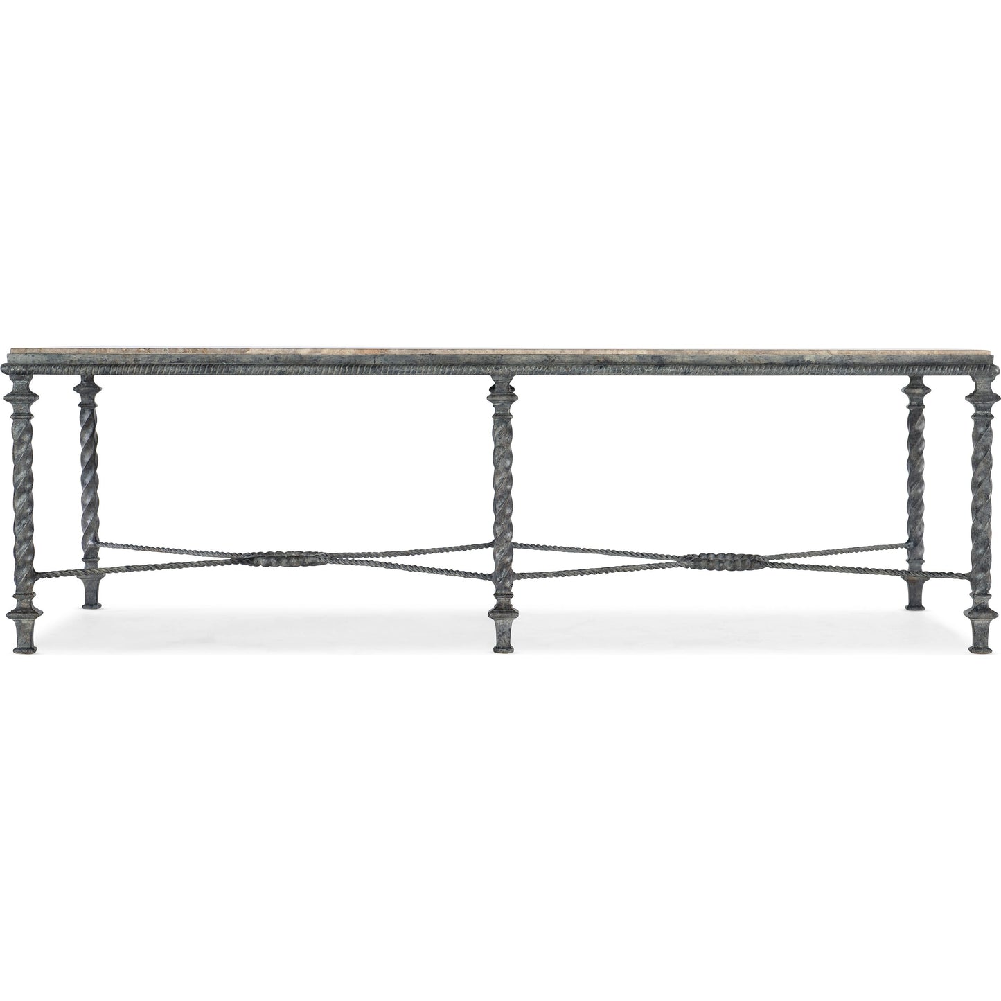 002 SI-1959623 | Additional Silo | Traditions Rectangle Cocktail Table by Hooker Furniture in verdigris. Made from honed grey travertine stone veneers, metal in a modern style.