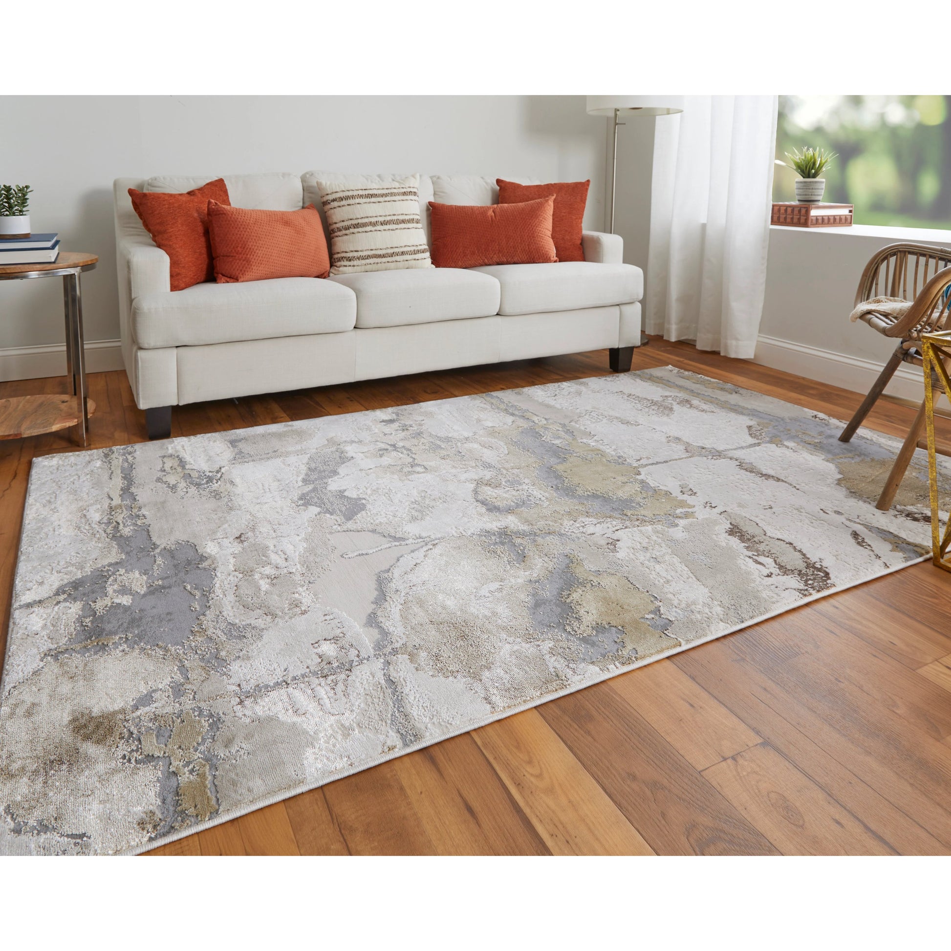 Aura Rug - 3737F by Feizy in gray, ivory, gold. Made from polyester, polypropylene in a unique style.