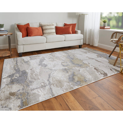 Aura Rug - 3737F by Feizy in gray, ivory, gold. Made from polyester, polypropylene in a unique style.