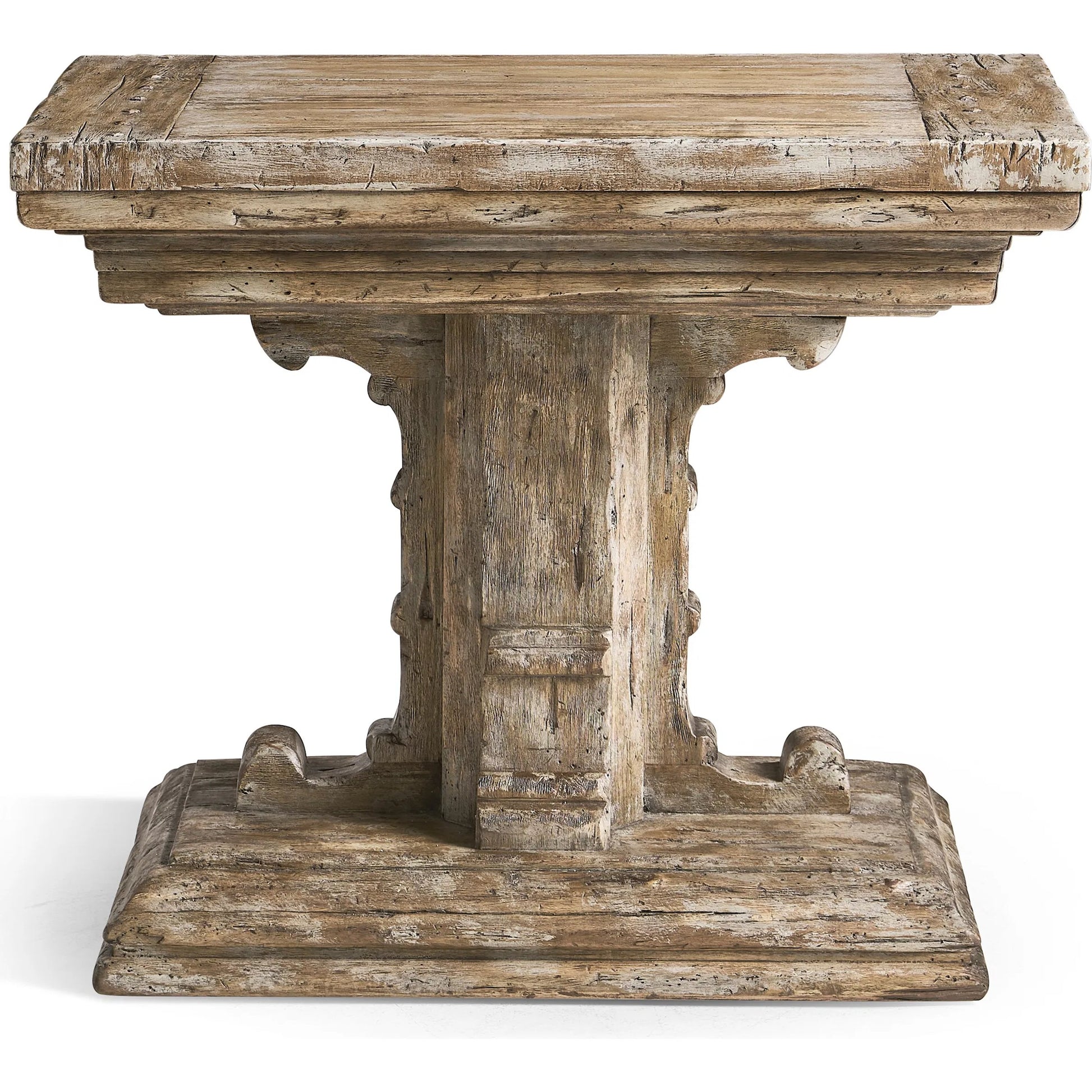 Caldera Pedestal-Base Side Table by Jonathan Charles in light spain painted walnut. Made from main acacia in a unique style.