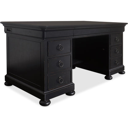 Bristowe Junior Executive Desk by Hooker Furniture in tuxedo black. Made from pecan veneers in a traditional style.