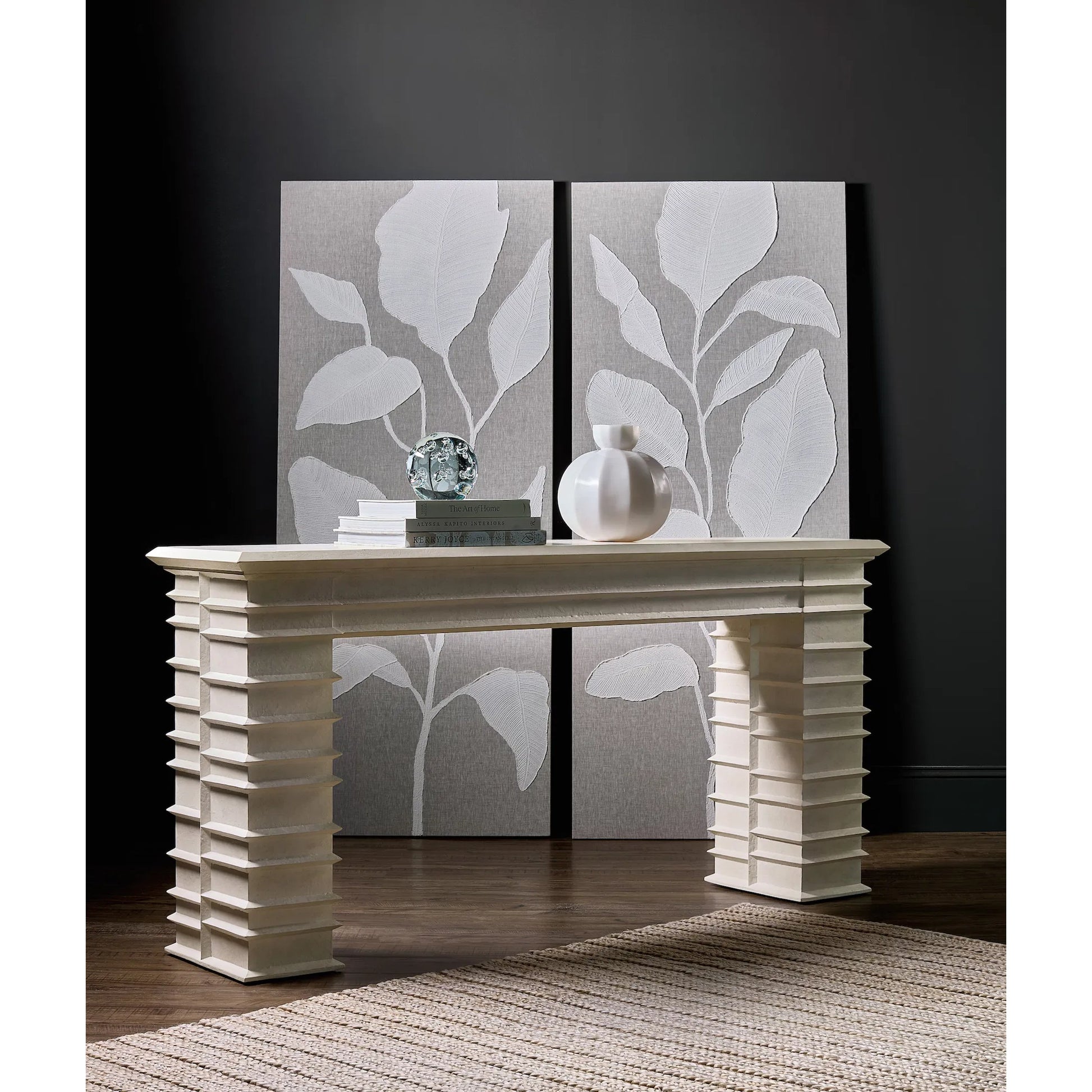 Commerce and Market Melrose Console Table by Hooker Furniture in white plaster. Made from wood, resin in a transitional style.