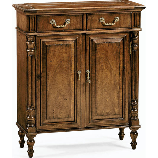 La Rochelle Narrow Cabinet with Cupboard by Jonathan Charles in brown and medium walnut. Made from acacia in a traditional style.